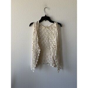 Rebellion Again Boho Style Crochet Vest Ivory Size Medium
